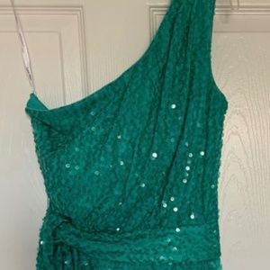 Calvin Klein Aqua Sequin Off the Shoulder Dress